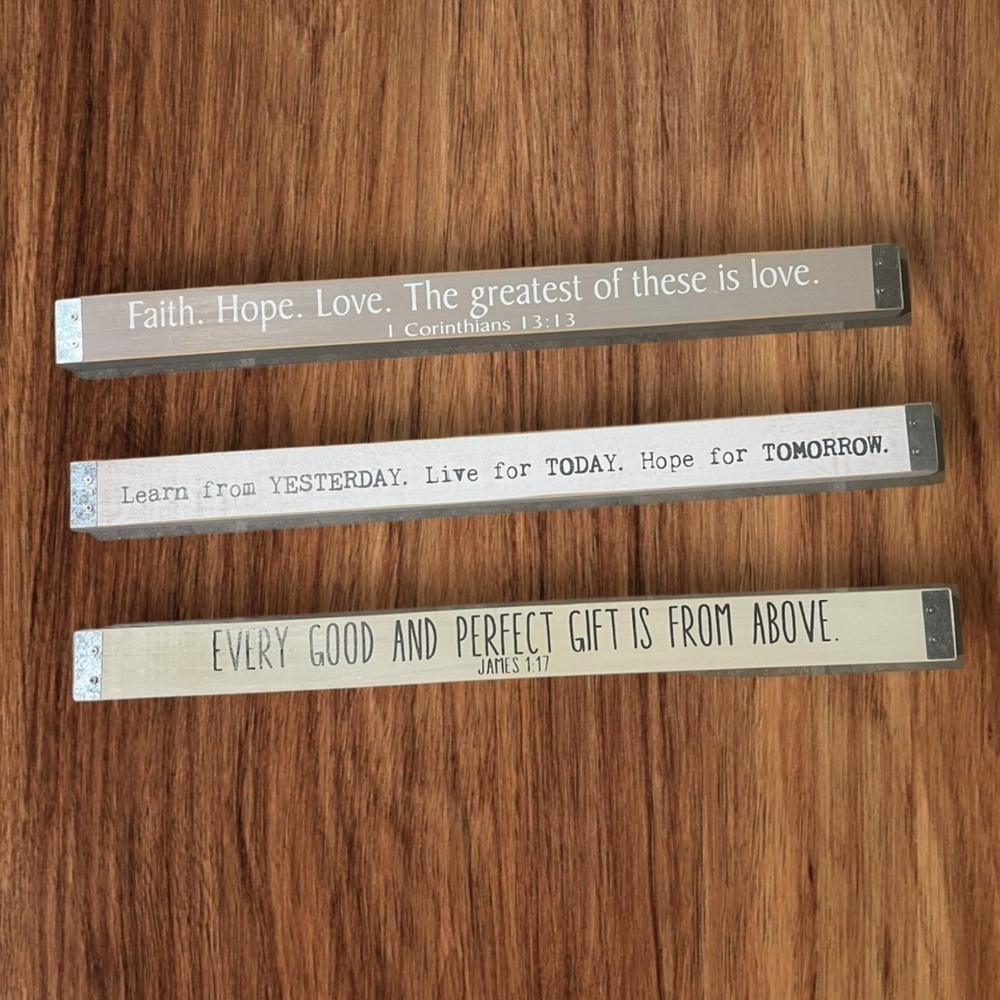 Bundle of New Wooden Decor 3 Separate Phrases 18 x 1 1/2 inches